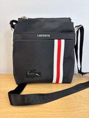 Lacoste Messenger Bag/Sling Bag Signature Sporty Red/White Stripe Alligator Logo